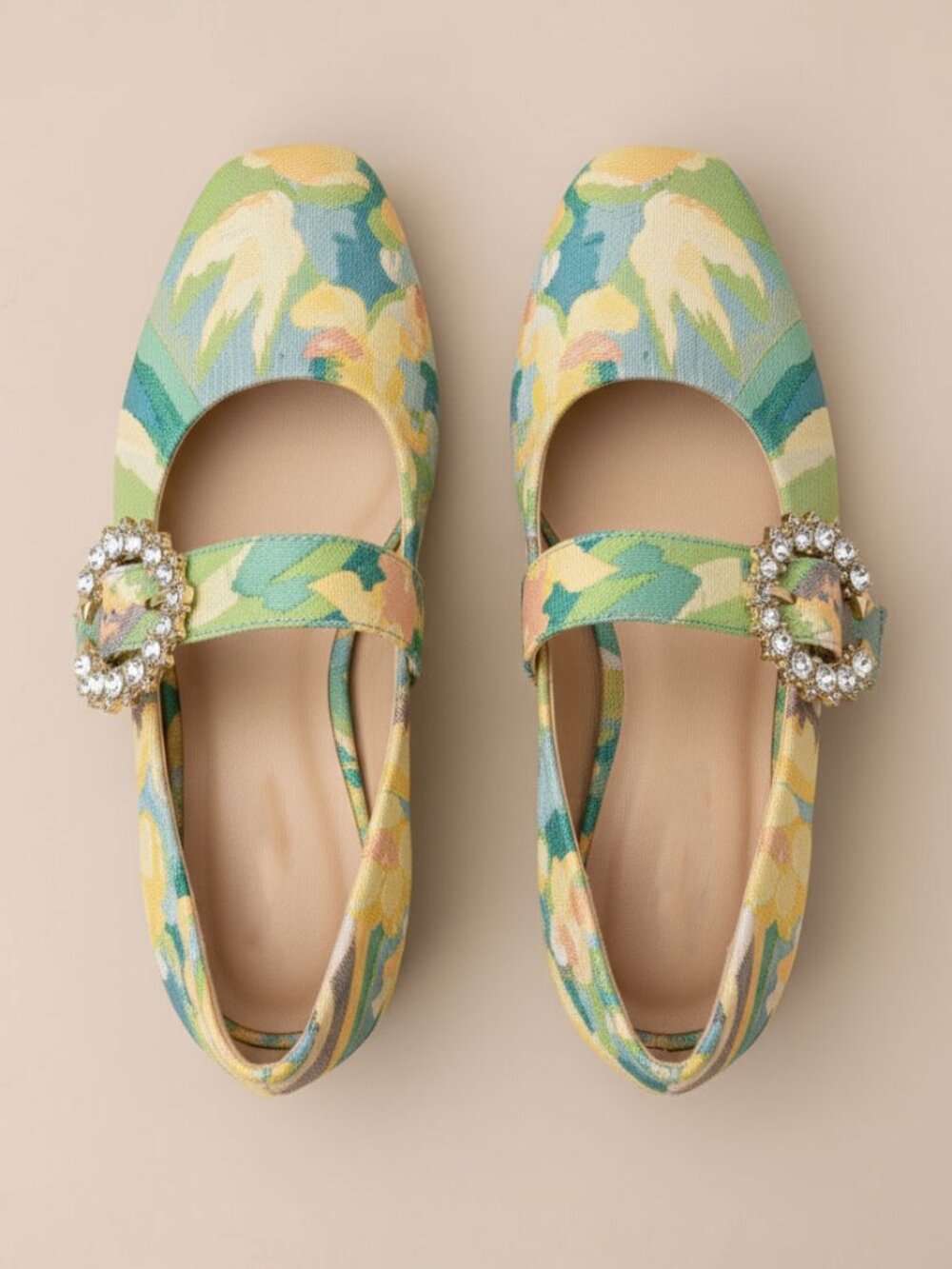 Women’s Embroidered Mary Jane Flats – Rhinestone Buckle Dress Shoes w/ Low Heel - Picture 3 of 4